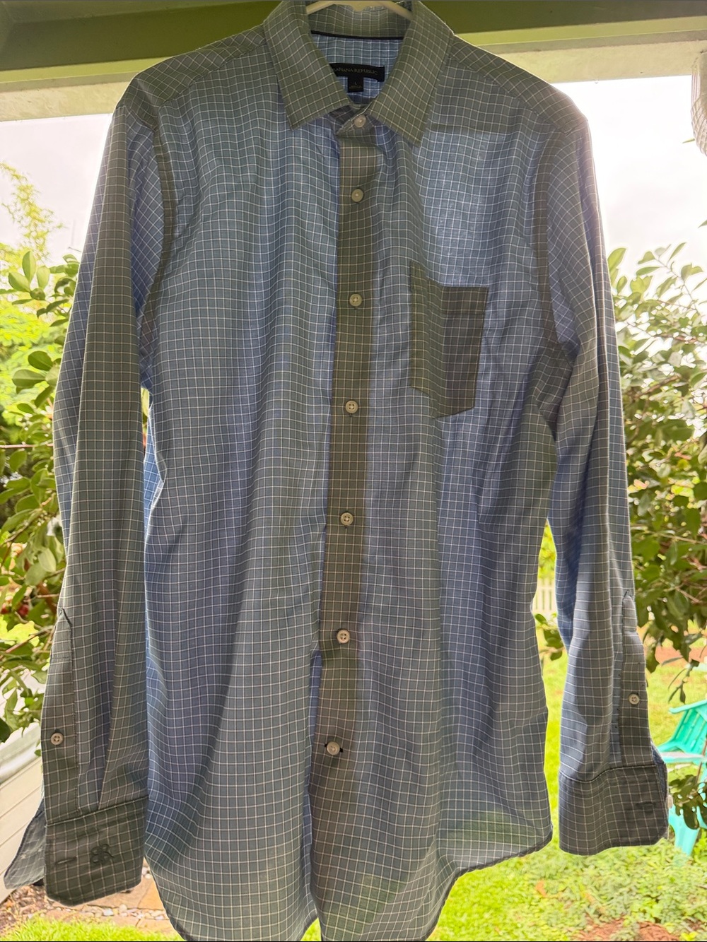 Banana Republic Blue Plaid Button-Down Dress Shirt